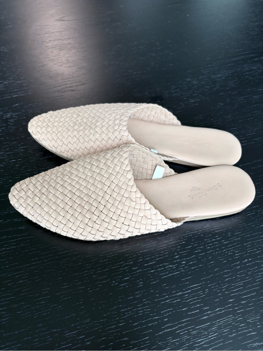 Woven Slip-On Mules in Nude, Size 8